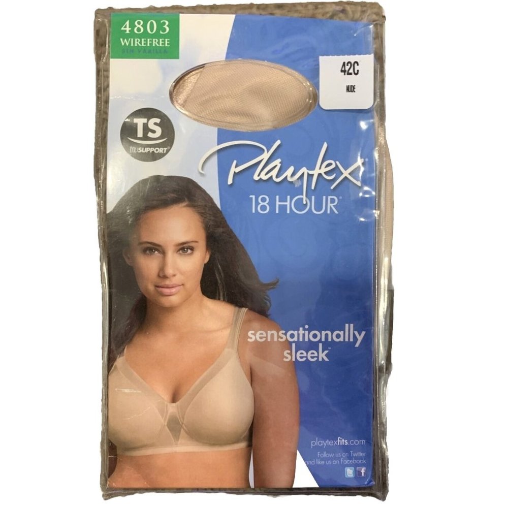 Playtex 18 Hour Womens Bra Size 42C Nude Wireless Seamless Back Smoothing